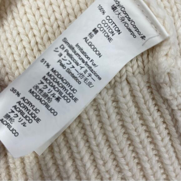 Gap Kids Belted Cardigan Sweater Girls S Cream Chunky Cable Knit Faux Fur Collar - Picture 5 of 6